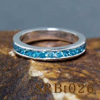 แหวนพลอยสีฟ้า ฝังพลอยรอบวง แหวนเงิน #1