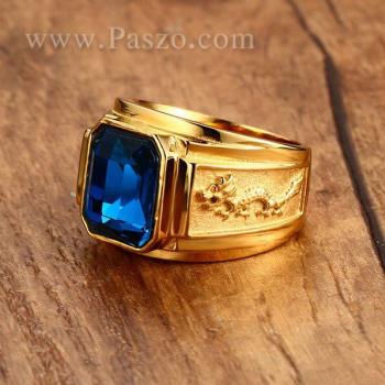 แหวนผู้ชาย แหวนพลอยสีฟ้า แหวนทองชุบ #4