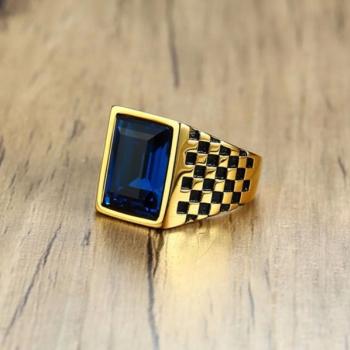 แหวนผู้ชาย พลอยสีน้ำเงิน แหวนทองชุบ #3