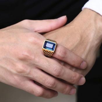 แหวนผู้ชาย พลอยสีน้ำเงิน แหวนทองชุบ #2