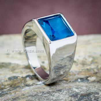 แหวนผู้ชาย พลอยสีฟ้า แหวนสแตนเลส #2