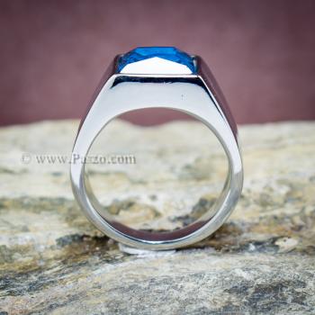 แหวนผู้ชาย พลอยสีฟ้า แหวนสแตนเลส #8