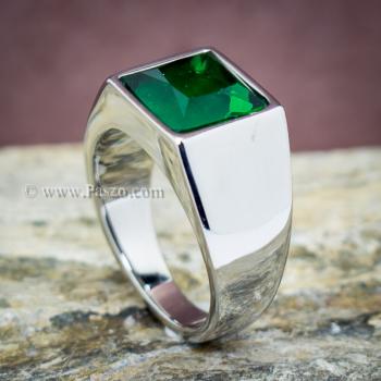 แหวนสแตนเลส แหวนพลอยสีเขียว พลอยเม็ดสี่เหลี่ยม #2