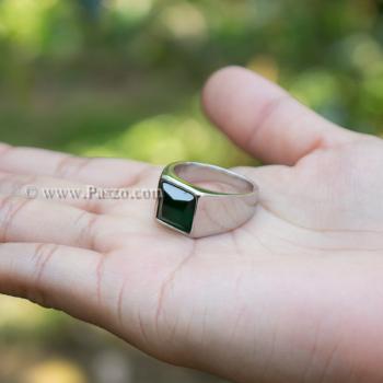 แหวนสแตนเลส แหวนพลอยสีเขียว พลอยเม็ดสี่เหลี่ยม #5