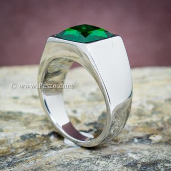 แหวนสแตนเลส แหวนพลอยสีเขียว พลอยเม็ดสี่เหลี่ยม #4