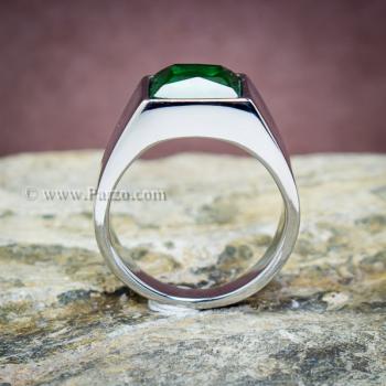 แหวนสแตนเลส แหวนพลอยสีเขียว พลอยเม็ดสี่เหลี่ยม #3