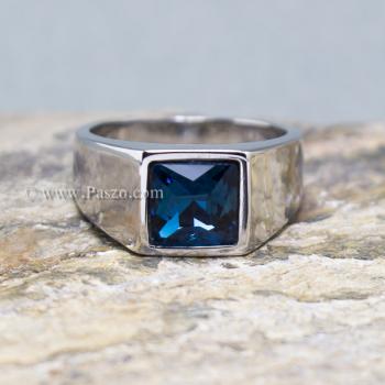 แหวนผู้ชาย แหวนสแตนเลส แหวนพลอยสีฟ้า #1