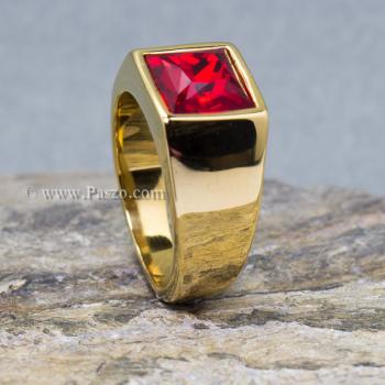 แหวนพลอยสีแดง แหวนผู้ชาย แหวนทองชุบ #2