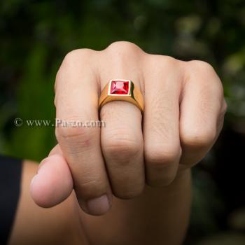 แหวนพลอยสีแดง แหวนผู้ชาย แหวนทองชุบ #7