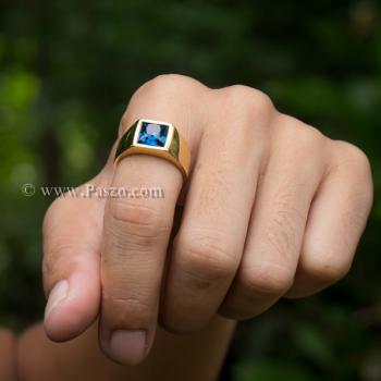 แหวนพลอยสีฟ้า ลอนดอนบลูโทพาส แหวนทองชุบ #3
