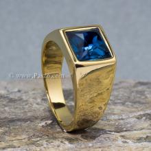 แหวนพลอยสีฟ้า ลอนดอนบลูโทพาส แหวนทองชุบ แหวนผู้ชาย