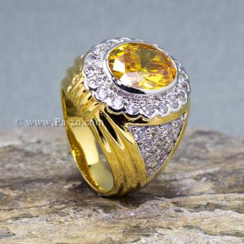 แหวนผู้ชายพลอยสีเหลือง ล้อมเพชร แหวนชุบทอง #5
