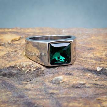 แหวนผู้ชาย แหวนสแตนเลส พลอยสีเขียว #2
