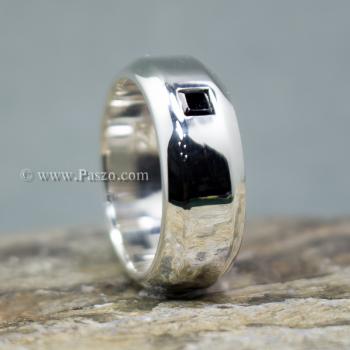 แหวนนิล แหวนตะไบขอบเฉียงฝังนิล แหวนเงินแท้ #4