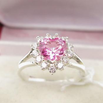 แหวนหัวใจ แหวนเงินแท้ แหวนพลอยสีชมพู #2