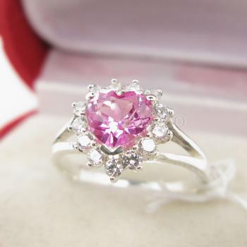 แหวนหัวใจ แหวนเงินแท้ แหวนพลอยสีชมพู #3