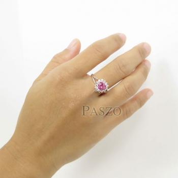 แหวนหัวใจ แหวนเงินแท้ แหวนพลอยสีชมพู #4