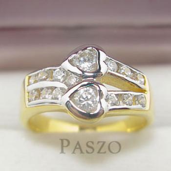 แหวนเพชร รูปหัวใจคู่ แหวนชุบทองแท้ #2