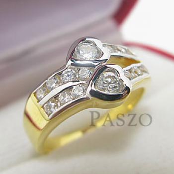 แหวนเพชร รูปหัวใจคู่ แหวนชุบทองแท้ #3