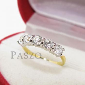 แหวนเพชรเล็กน่ารักๆ เรียง5เม็ด ตัวแหวนชุบทองแท้ #2
