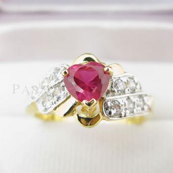 แหวนพลอยทับทิม รูปหัวใจ ประดับเพชร #1