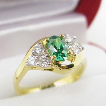 แหวนมรกต ประดับเพชร แหวนพลอยสีเขียว #1
