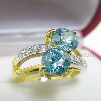 แหวนพลอยสีฟ้า บลูโทพาซ เม็ดคู่ #1