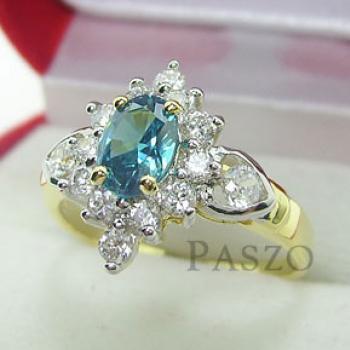 แหวนพลอยสีฟ้า บลูโทพาซ ล้อมเพชร #2