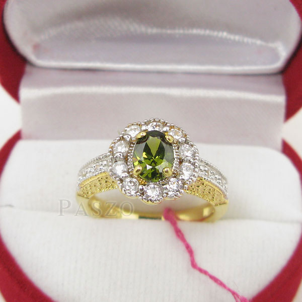 แหวนพลอยเขียวส่อง ประดับเพชร ตัวแหวนทองแท้ #3