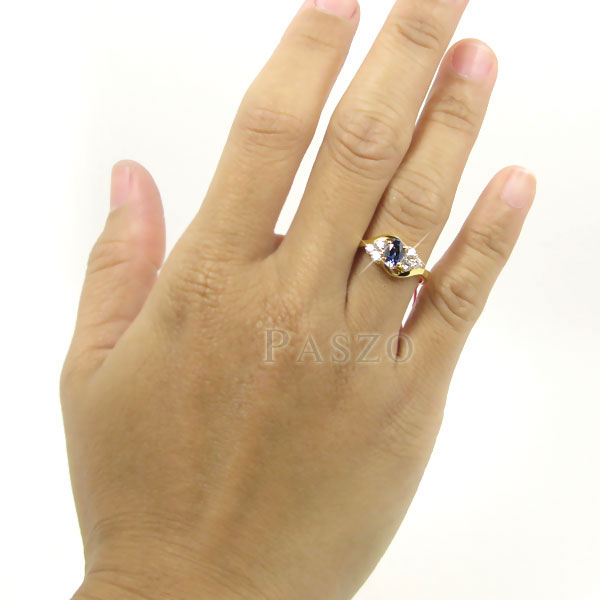 แหวนพลอยไพลิน พลอยสีน้ำเงินประดับเพชร ตัวเรือนทองไมครอน #5