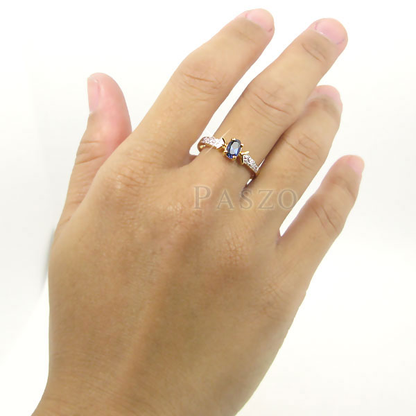 แหวนพลอยไพลิน ประดับเพชร ตัวเรือนแหวนทองไมครอน #4
