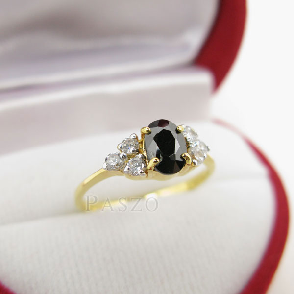 แหวนทองฝังนิลแท้ ประดับเพชร น่ารัก #1