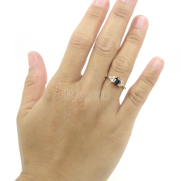 แหวนทองฝังนิลแท้ ประดับเพชร น่ารัก #4