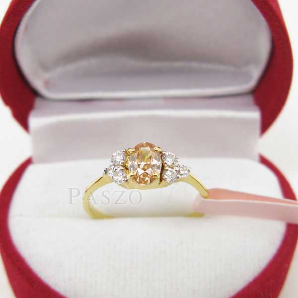 แหวนพลอยซิทริน ประดับเพชร แหวนเคลือบทองแท้ #1