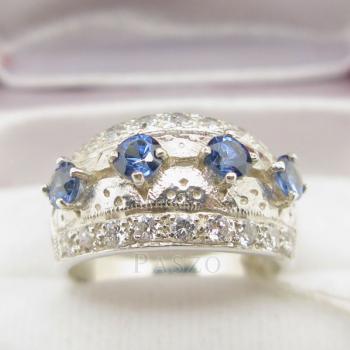 แหวนไพลิน แหวนเงินแท้ฝังพลอยไพลิน พลอยสีน้ำเงิน #1