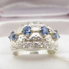 แหวนไพลิน แหวนเงินแท้ฝังพลอยไพลิน พลอยสีน้ำเงิน ประดับเพชร แหวนคลาสสิก