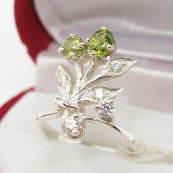 แหวนพลอยเขียวส่อง สีเขียวมะกอก แหวนช่อดอกไม้ #4