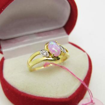 แหวนโอปอล์ สีชมพู ประดับเพชร #2