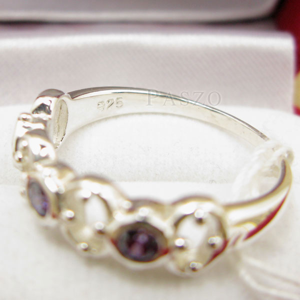 แหวนพลอยอะเมทิส3เม็ด แหวนพลอยสีม่วง แหวนเงินแท้ #5