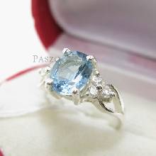 แหวนอความารีน เพชรข้างละ3เม็ด แหวนเงินแท้ พลอยสีฟ้า แหวนผู้หญิง