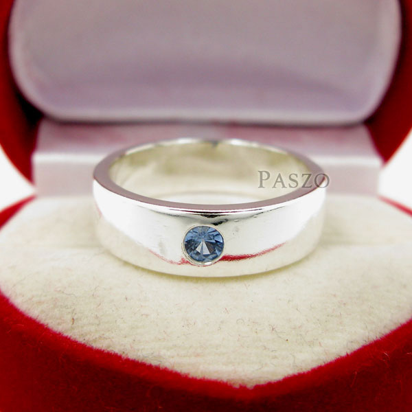 แหวนพลอยสีฟ้า หน้ากว้าง6มิล แหวนเงินแท้ #4