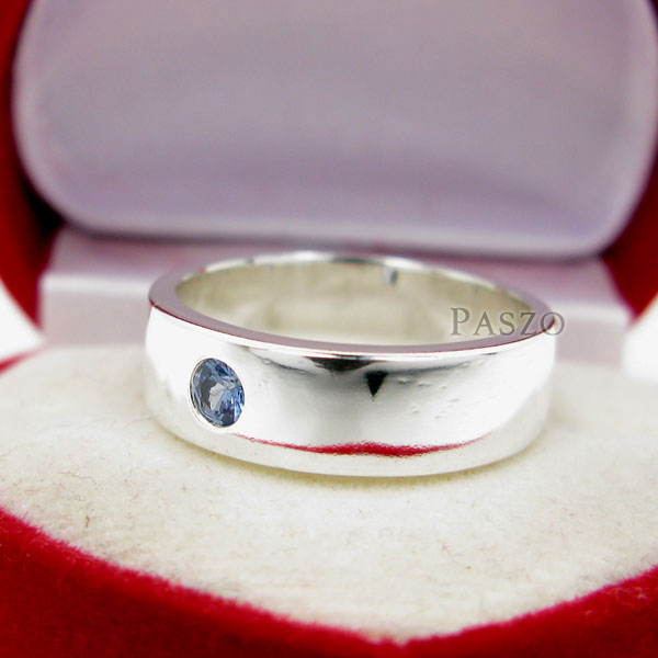 แหวนพลอยสีฟ้า หน้ากว้าง6มิล แหวนเงินแท้ #2