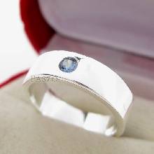 แหวนพลอยสีฟ้า หน้ากว้าง6มิล แหวนเงินแท้ แหวนเกลี้ยงหน้าเรียบ
