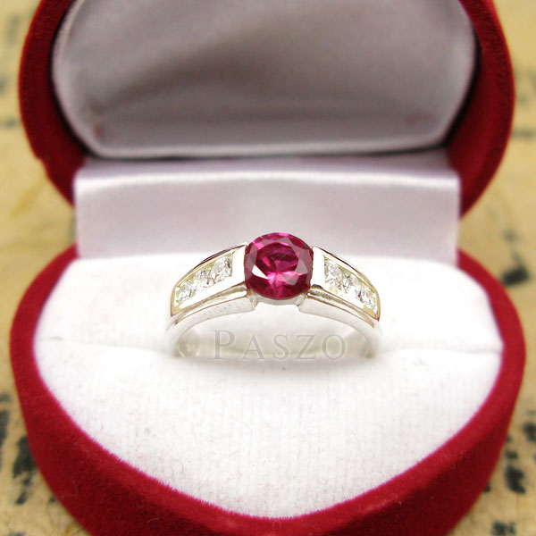 แหวนพลอยทับทิม พลอยสีแดง บ่าแหวนฝังเพชร #3