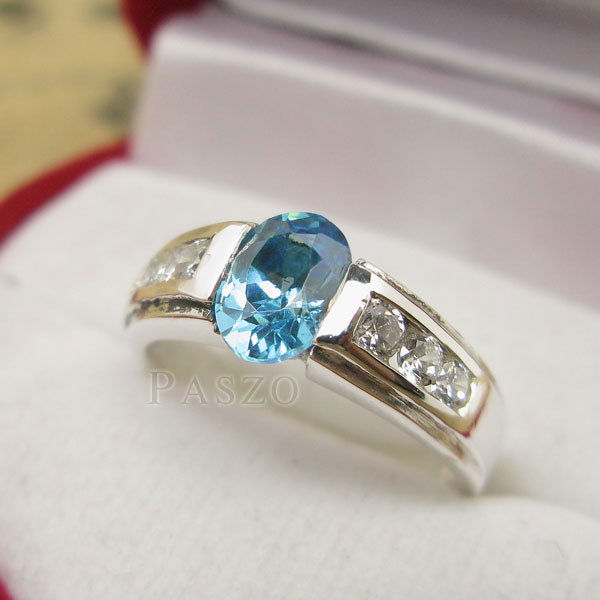 แหวนพลอยสีฟ้า แหวนเงินแท้ บลูโทพาซ #1