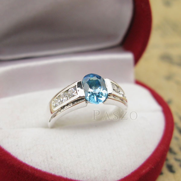 แหวนพลอยสีฟ้า แหวนเงินแท้ บลูโทพาซ #2