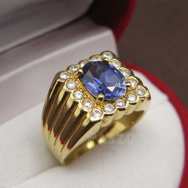 แหวนไพลินผู้ชาย แหวนทองผู้ชาย ฝังพลอยสีน้ำเงิน #2