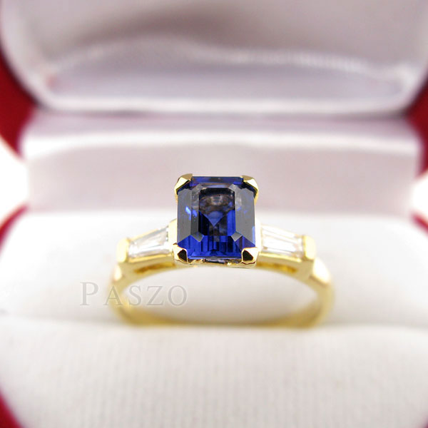 แหวนพลอยไพลิน แหวนทองแท้ ฝังพลอยสีน้ำเงิน #2