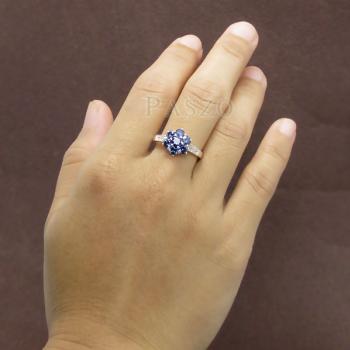 แหวนพลอยไพลิน พลอยสีน้ำเงิน บ่าแหวนฝังเพชรแถว #5