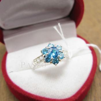 แหวนพลอยสีฟ้า บลูโทพาซ ประดับเพชร #2
